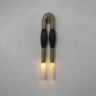 Pennello Horsehair Alabaster Wall Sconce Vidirlighting Daylight Unlit Frontal Display of Brass and Cream Blonde Horsehair Wall Light