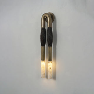 Pennello Horsehair Alabaster Wall Sconce Vidirlighting Macro Detail of Precision Brushed Brass Curved Armature and Wall Mounting Standoff