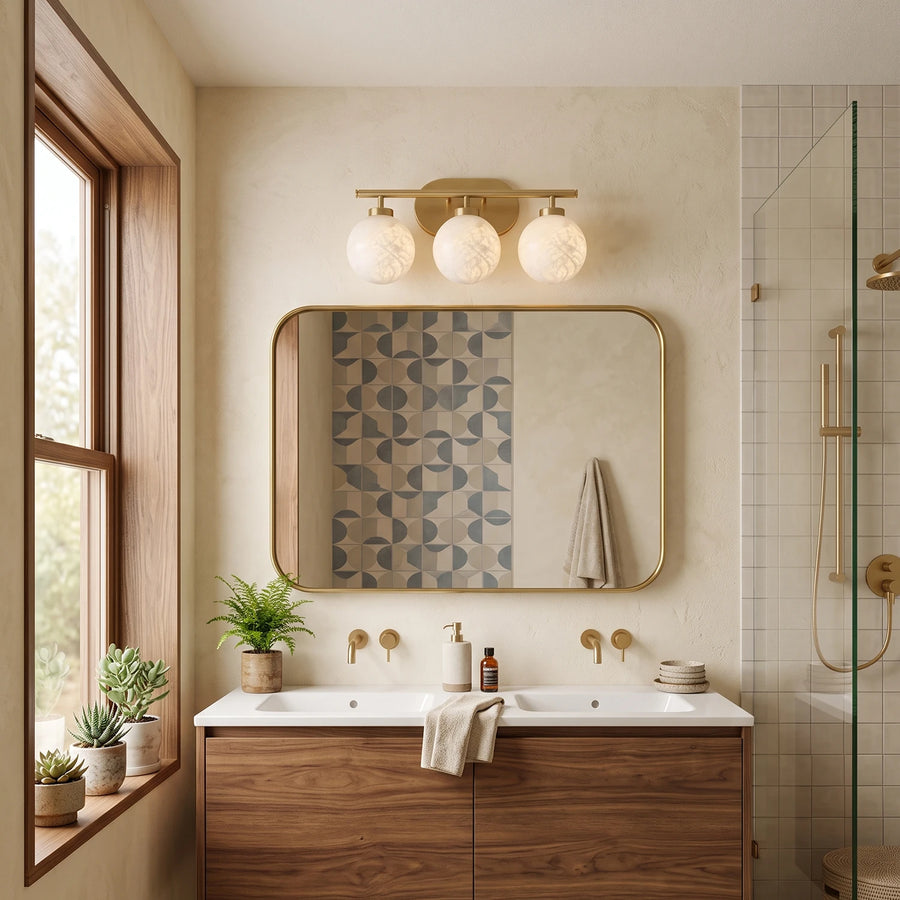 Perlune Globe Alabaster Vanity Wall Light