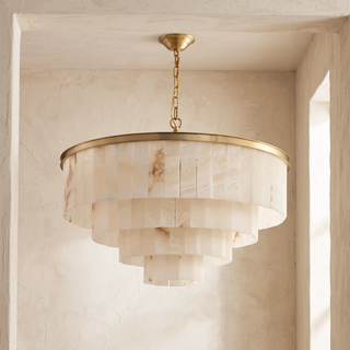 Rectangular Alabaster Tiered Round Chandelier