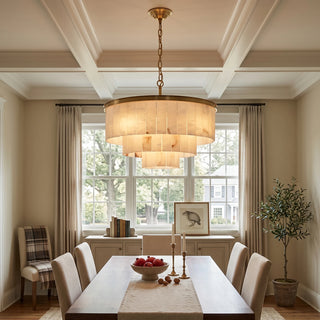 Rectangular Alabaster Tiered Round Chandelier