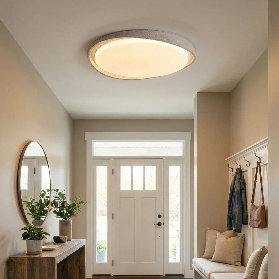 Round Lumen Arc Travertine Ceiling Light