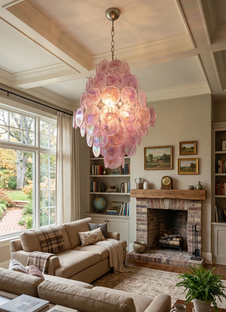 Round Pink Layered Glass Chandelier