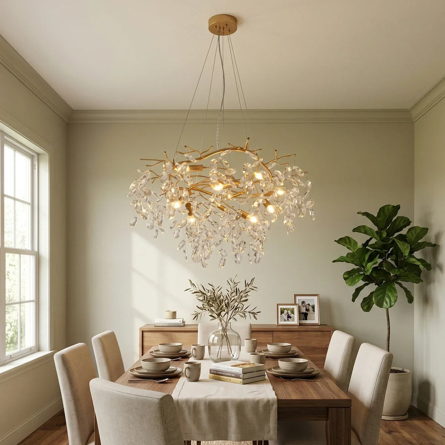 Crystal Teardrop Brass Chandelier