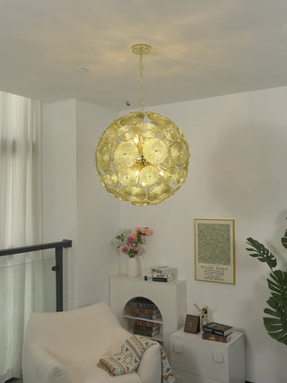 Soffione Glass Disc Sphere Chandelier Vidirlighting Macro Lit Detail Highlighting Concentric Spiral Grooves on Green Concave Glass Discs