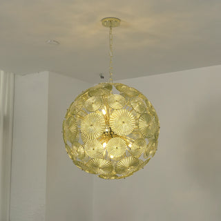 Soffione Glass Disc Sphere Chandelier Vidirlighting Symmetrical Front Profile of Green Glass Disc Sphere Chandelier Suspended from Brass Stem