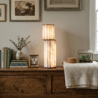 Staggered Fluted Column Alabaster Table Lamp