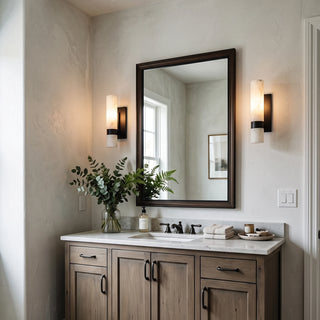 Stela Alabaster Matte Black Cylinder Wall Sconces Bathroom Vanity Mirror Symmetrical Lighting - Vidirlighting