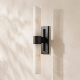 Stela Alabaster Matte Black Tall Cylinder Wall Sconce Studio Shot - Vidirlighting