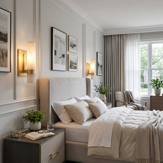Stela Alabaster Brushed Brass Wall Sconces Symmetrical Bedside Pair Elegant Bedroom - Vidirlighting