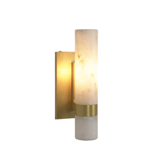Stela Natural Alabaster Brass Single Cylinder Wall Sconce Illuminated Cutout - Vidirlighting