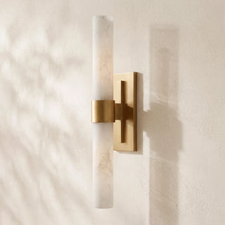 Stela Alabaster Brushed Brass Tall Cylinder Wall Sconce Studio Shot - Vidirlighting