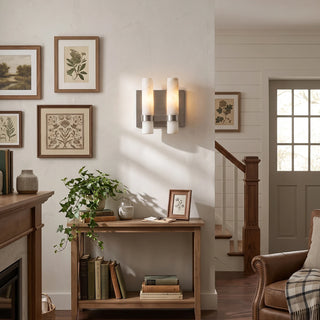 Stela Alabaster Brushed Nickel Double Cylinder Wall Sconce Entryway Foyer Console Lighting - Vidirlighting