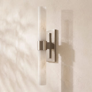 Stela Alabaster Brushed Nickel Tall Cylinder Wall Sconce Studio Shot - Vidirlighting