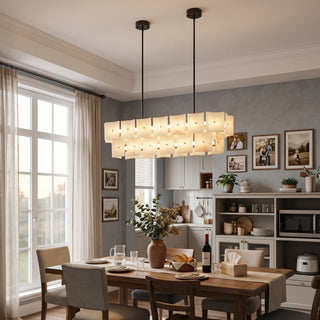 Tegola Two-Tier Alabaster Chandelier Vidirlighting Dual-Canopy Linear Two-Tier Alabaster Tile Pendant Illuminating Kitchen Island