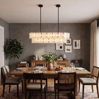 Tegola Two-Tier Alabaster Chandelier Vidirlighting Streamlined Two-Tier Linear Alabaster Tile Island Light over Modern Kitchen Counter