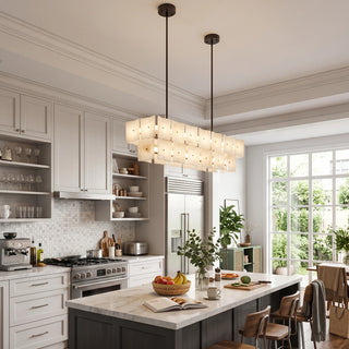 Tegola Two-Tier Alabaster Chandelier Vidirlighting Architectural Two-Tier Round Alabaster Chandelier Illuminating Traditional Wood Dining Set