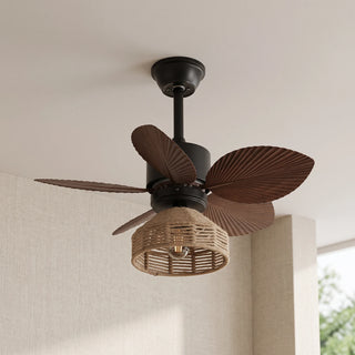Tropical Palm Leaf Hemp Rope Ceiling Fan Light