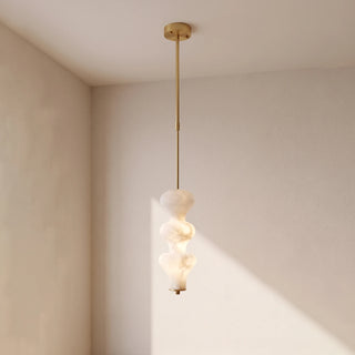 Trottola Alabaster Stacked Pendant Light Vidirlighting 5-Tier Grand Elongated Brushed Brass Stacked Alabaster Pendant Casting Gentle Warm Ambient Light