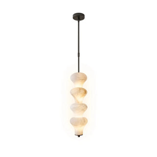 Trottola Alabaster Stacked Pendant Light Vidirlighting Master Hero Cutout Fully Lit 4-Tier Stacked Alabaster Pendant with Black Hardware on Pure White Background
