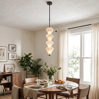 Trottola Alabaster Stacked Pendant Light Vidirlighting Bedside Floating Stone Pendant in Matte Black Finish Casting Calming Evening Light