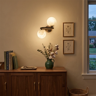 Two Globe Alabaster Spherical Wall Sconce