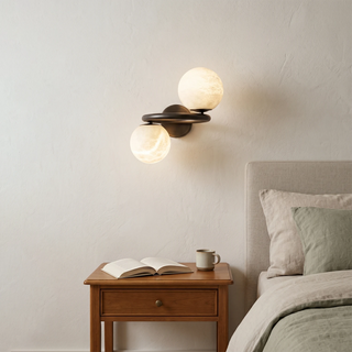 Two Globe Alabaster Spherical Wall Sconce