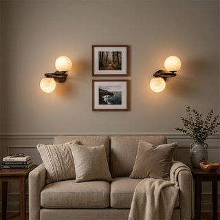 Two Globe Alabaster Spherical Wall Sconce