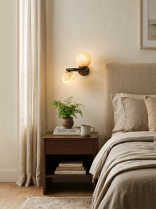 Two Globe Alabaster Spherical Wall Sconce