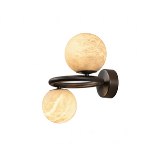 Two Globe Alabaster Spherical Wall Sconce