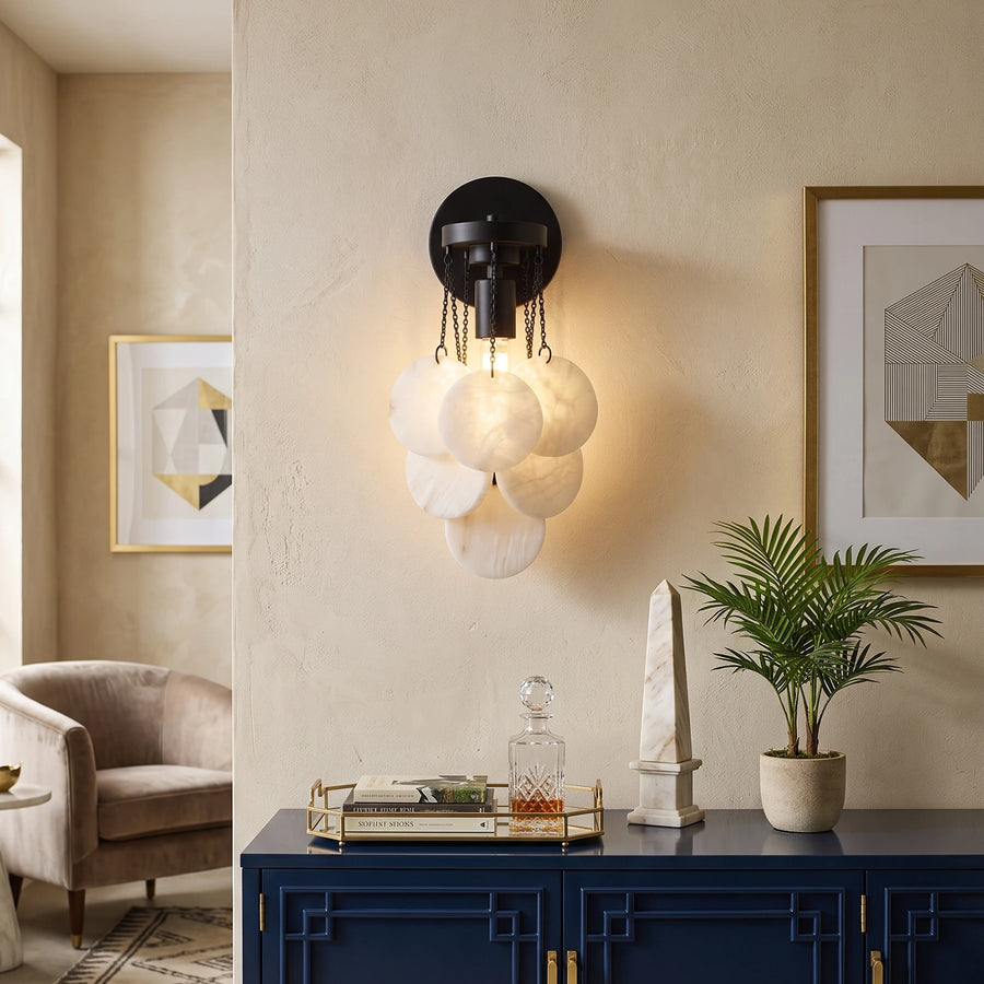 Veloria Cascading Alabaster Disc Wall Sconce