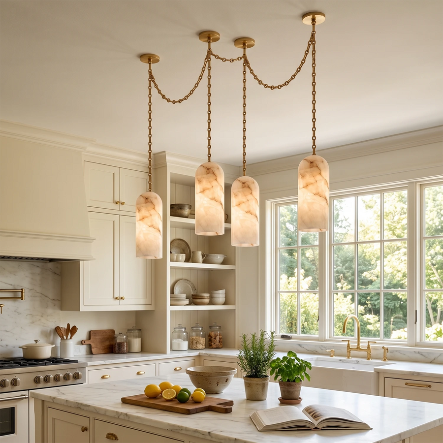 Verian Alabaster Capsule Chain Chandelier