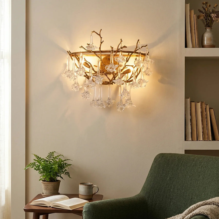 Vine-Patterned Glass Floral Wall Sconce