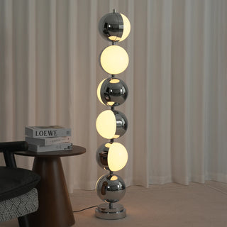 Vloer Floor Lamp Vidirlighting 1970s Space Age Polished Chrome 6-Sphere Eyeball Totem Floor Lamp Unlit Standing Profile against Studio Drapery